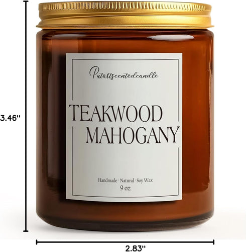 Putart 9oz Mahogany & Teakwood Highly Scented Candles for Home, Natural Soy Aromatherapy Organic Candle with Essential