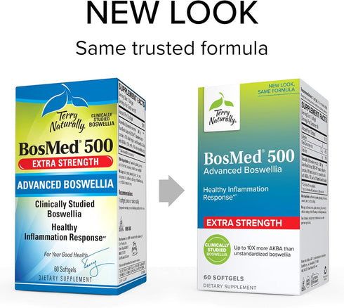 Terry Naturally BosMed 500 mg - 60 Softgels - Extra Strength Boswellia Supplement, Non-GMO, Gluten Free