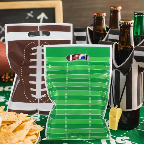 WJIAAA 60 Pcs Football Goodie Bags with Handle, Party Favors Treat Snack Bags Plastic Rugby Theme Goodie Bag for Sports