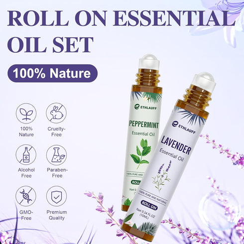Set, Essential Oil Roll On Natural Aromatherapy Roll On, Relaxation Gift for Women and Men