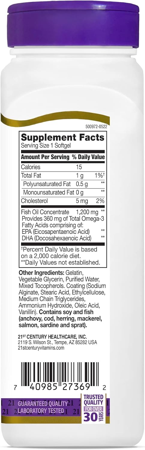 21st Century Fish Oil, 1200 mg, Enteric Coated Softgels, 90 Count
