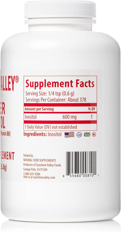 Super Inositol Vitamin B8 Powdered Supplement, Natural & Organic PCOS Fertility Support, Hormonal Balance - 8oz Non-GMO