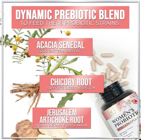 Extra Strength Probiotics for Women with Prebiotics, 90 Billion CFU & 16 Strains, 120 Capsules for Digestive & Urinary