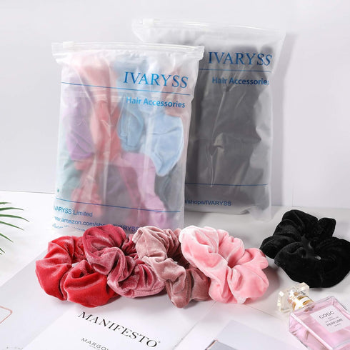 IVARYSS 12 Pcs Black Velvet Scrunchies for Women, Soft Ponytail Holders, Classic Elastic Hair Bands for Girls