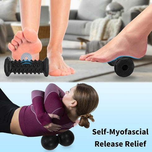QLDT 5 1 Set,Foot Massage Ball & Foot Roller in Massager Roller-Lacrosse,Peanut,Spiky,Hand Exercise Massage Ball