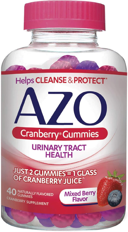 AZO Cranberry Urinary Tract Health Gummies Dietary Supplement, 40 Count, Natural Mixed Berry Flavor