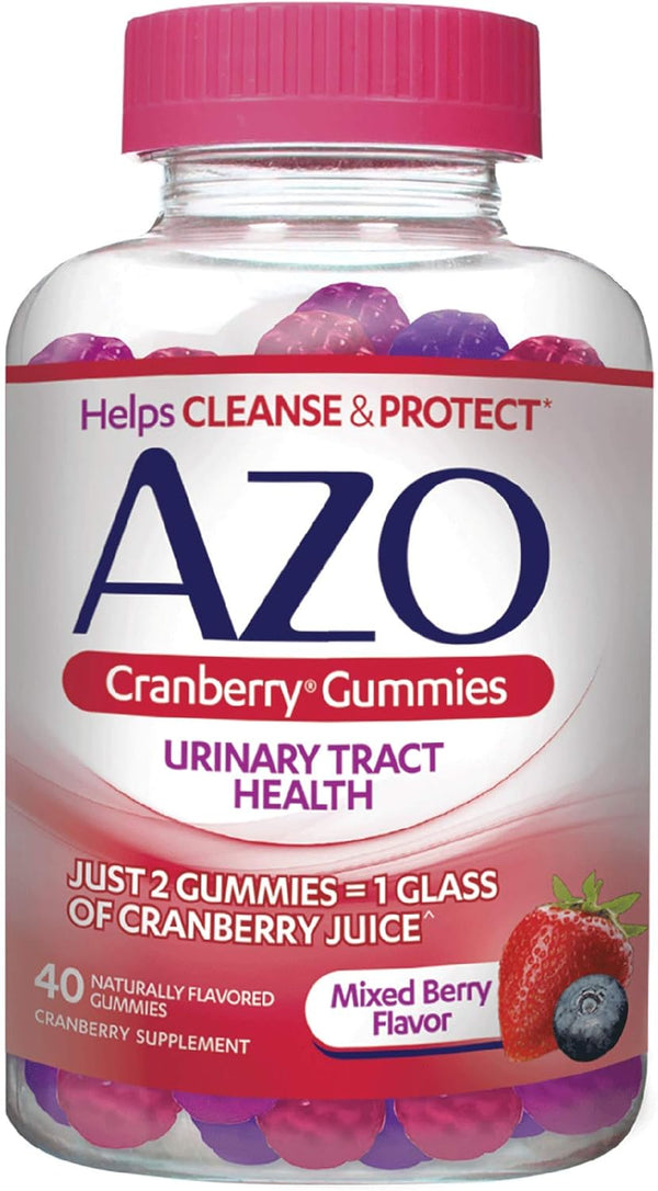 AZO Cranberry Urinary Tract Health Gummies Dietary Supplement, 40 Count, Natural Mixed Berry Flavor
