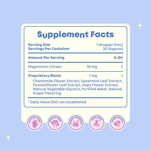 Magnesium Citrate Liquid, 30 Servings - Sugar & Gluten Free Magnesium for Kids with Chamomile, Passion Flower