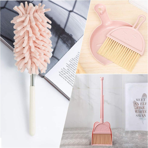 Kalolary 5 Pcs Mini Broom and Dustpan Set, Little Broom with Dustpan for Home Cleaning, Extendable Duster