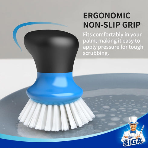 Pack 2 MR.SIGA Dish Scrub Brush, Palm Brush Dish Scrubber with Ergonomic Grip, Kitchen Brushes for Dishes, Blue