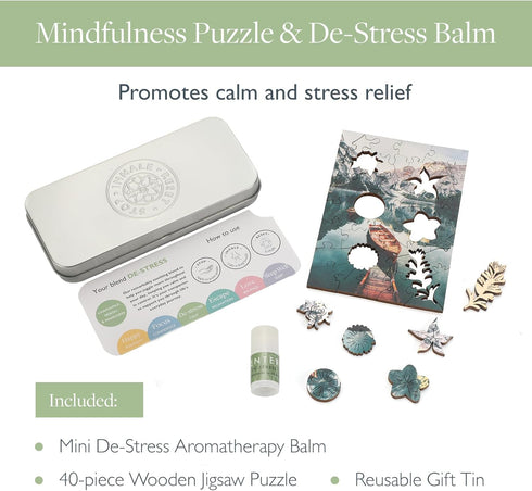 Set Scentered Wooden Jigsaw Puzzle & Aromatherapy Gift - Mindfulness Activity Puzzle for Stress Relief - Calm Jigsaw