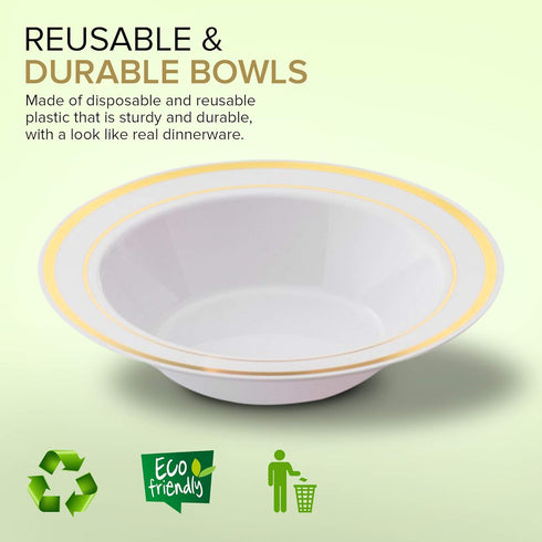 Stock Your Home Plastic Party Bowls (50 Pack) 12 Oz Elegant Disposable Dinnerware - Fancy Shatterproof Tableware for Catering, Holidays, Parties Supplies, Weddings, Catering, and Everyday Use (Gold) by Stock Your Home