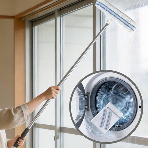 Pawy Pawy 2-in-1 Shower Squeegee for Glass Doors, Telescopic Squeegee for Window Cleaning with Microfiber Scrubber