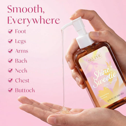 SKUPHI 6.76 Oz Body Oil for Massage, Lightweight Non Greasy Massage Oil for Relaxation & After Shower, Smooth Glide