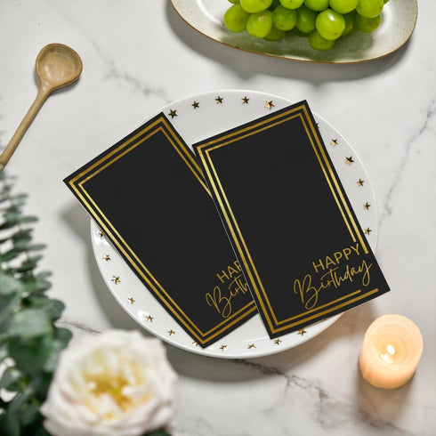 Horaldaily Birthday Disposable Paper Decorative Guest Napkins, Happy Birthday Gold Foil Black Elegent Celebration Hand
