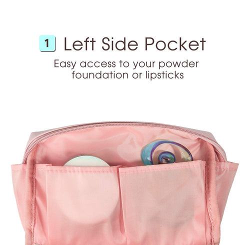 Narwey PU Leather Pink Makeup Bag, Travel Cosmetic Bag Toiletry Organizer with Compartments for Women