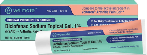 WELMATE Arthritis Pain Reliever - Diclofenac Sodium Topical Gel 1% - Over-The-Counter Medication - Pain Relief