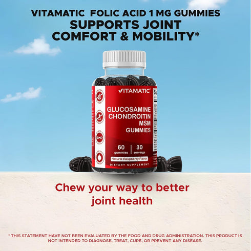Gummies 60 Gummies Vitamatic Glucosamine Chondroitin with MSM & Vitamin E Joint Support Formula Pectin-Based Vegan