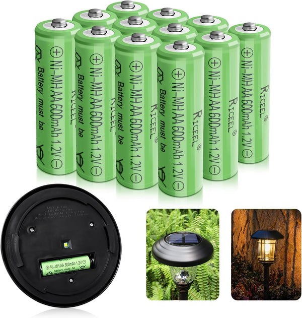 Rechargeable AA Batteries for Solar Lights, 600mAh 1.2V, 12PCS AA Rechargeable Batteries