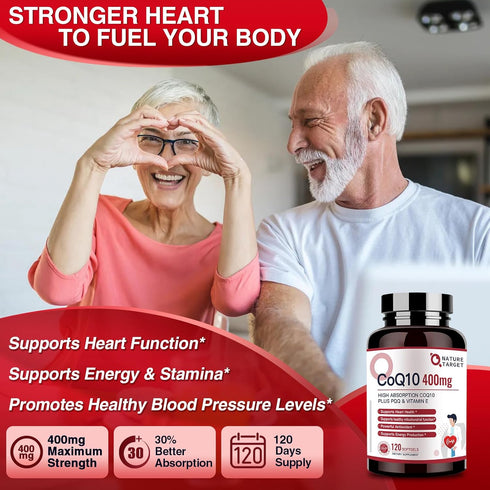NATURE TARGET CoQ10-400mg Plus PQQ, Vitamin E & Organic Olive Oil, 120 Servings