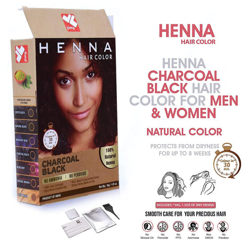 HENNA HAIR COLOR 30 Minute Enriched with Herbs, Semi-Permanent Powder for Men and Women (Charcoal Black)