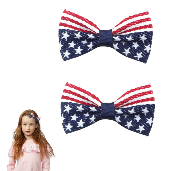 Independence Day Hair Clips, 2Pcs American Flag Hair Bow Clips for Baby Girls, 4th of July Accessories
