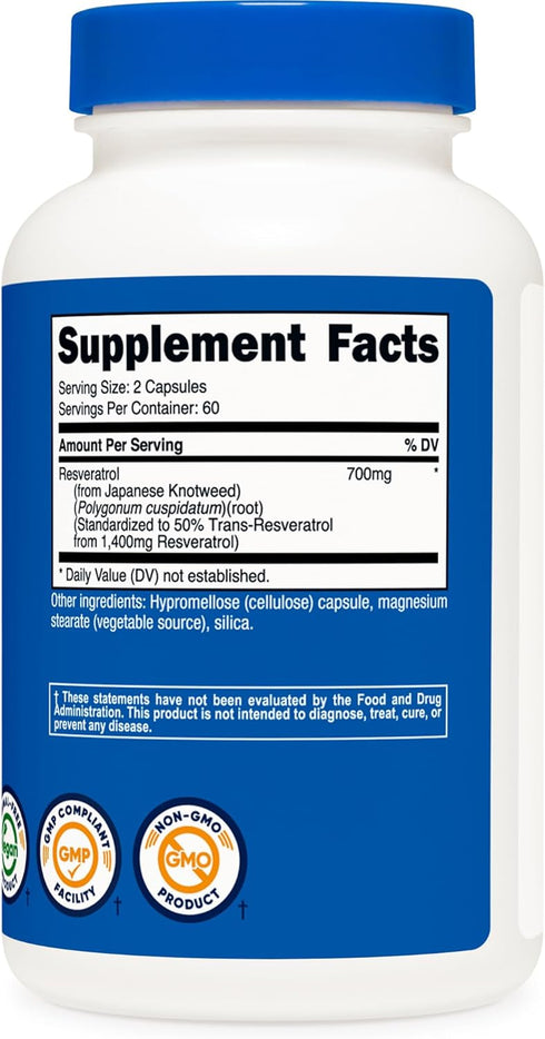 Nutricost Resveratrol 700mg, 120 Capsules - Vegan, Gluten Free, Non-GMO Supplement