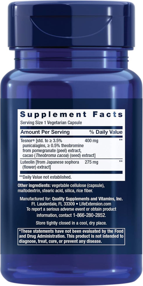 Life Extension Testosterone Elite Supplement for Men - 30 Capsules with Luteolin, Pomegranate, Cacao Seed Extract