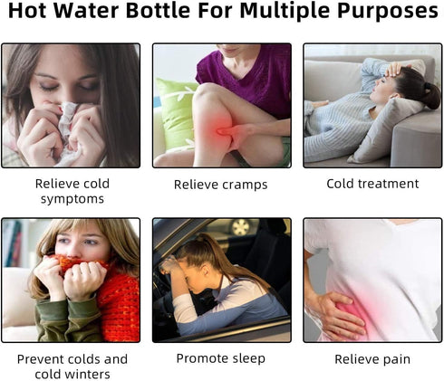 Fythao Hot Water Bottle Rubber with Soft Cover (2 Liter) for Cramps, Neck, Shoulders Pain Relief