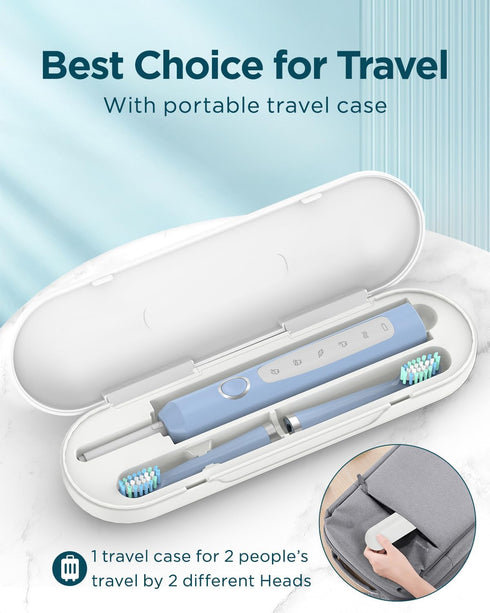 Rtauys M5 Rechargeable Sonic Electric Toothbrush - Power Toothbrush with 8 Brush Heads, Travel Case, Light Blue