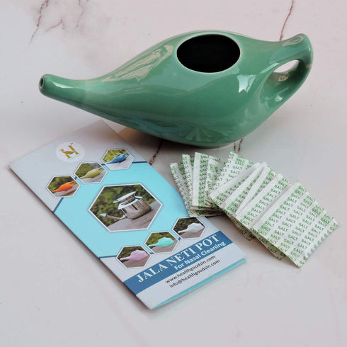 HealthGoodsIn Ceramic Neti Pot for Sinus, Premium Grade, Dishwasher Safe, Turquoise Color