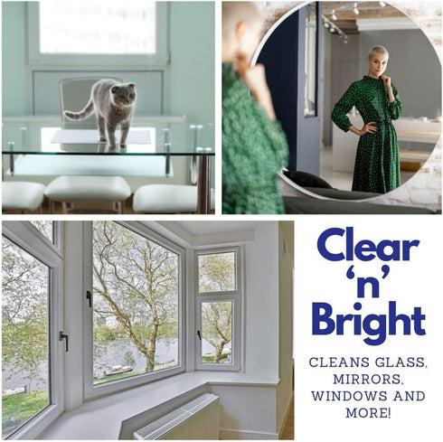 Clear 'n' Bright Glass Cleaner Spray, Streak-Free & Ammonia-Free Window Cleaning Supplies, Safe & Fast