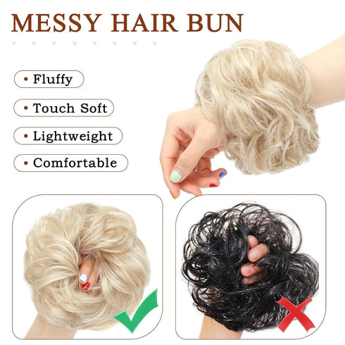 MORICA Messy Bun Hair Piece for Women - Elastic Wavy Curly Fake Bun Hair Extension Chignon Ponytail Hairpieces (Ash