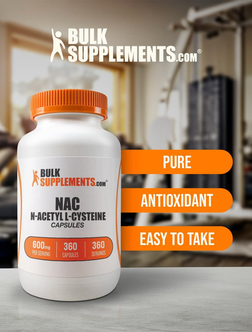 BulkSupplements.com N-Acetyl L-Cysteine Capsules - 360 Capsules - 600mg N-Acetyl Cysteine, Gluten Free, 1 NAC Capsule