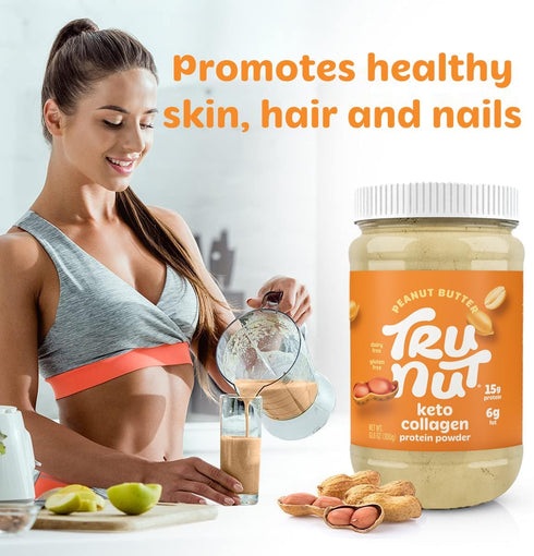 Tru-Nut Keto Collagen Protein Powder (Peanut Butter, 10.6 oz) - Perfect for Smoothies and Keto Diet