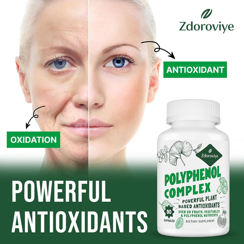 2250 MG Polyphenols Supplement, Over 20 Fruits & Vegetables, Powerful Antioxidants, 90 Capsules