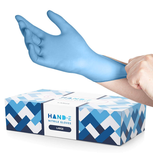 Hand-E Touch Blue Nitrile Disposable Gloves - Large 100 Count, Latex Free Medical Exam Gloves