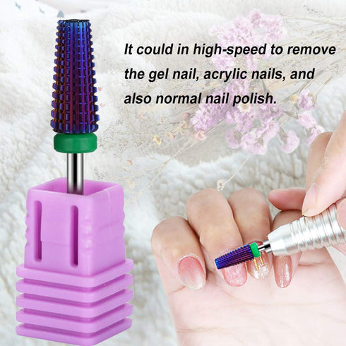 Lavinda 5 in 1 Nail Drill Bit, Coarse Grit Heavy Duty Carbide Tungsten for Fast Acrylic Gel Removal, 3/32" (Purple)