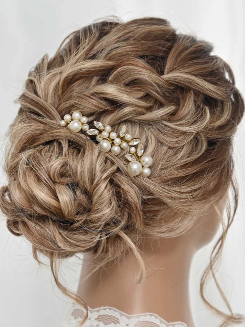 Heread Pearl Bridal Hair Pins, Crystal Wedding Headpiece Hair Accessories for Women and Girls (Pack of 3)