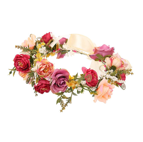 Rose Flower Crown, Bridal Floral Headband, Hair Wreath, Boho Halo for Wedding Party Festival