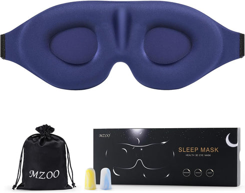 MZOO Sleep Eye Mask for Side Sleepers - 3D Light Blocking Patented Design Night Blindfold, Blue