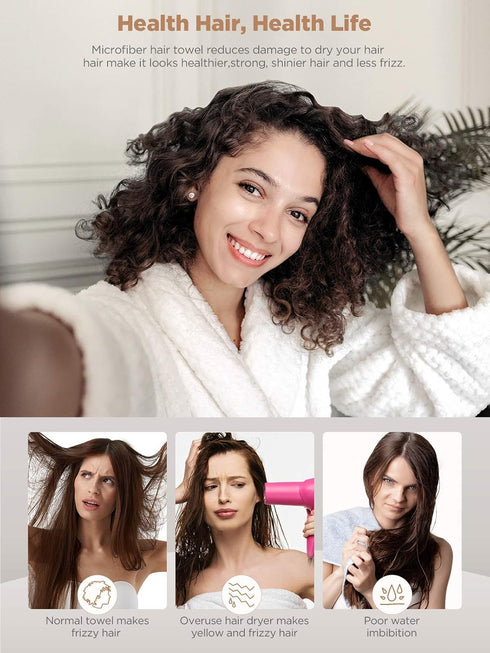 Hicober Microfiber Hair Towel, 3 Packs Hair Turbans for Wet Hair, Drying Wrap Towels for Curly Hair Women