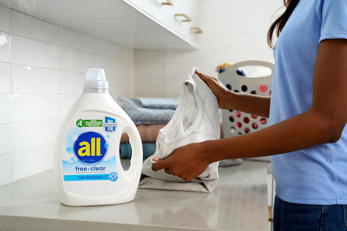 all Liquid Laundry Detergent, Free Clear for Sensitive Skin, Unscented, 2X Concentrated, 110 Loads