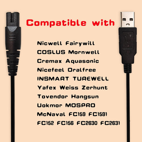 Water Flosser Charger for Nicwell F5025, Replacement USB Cord for COSLUS F5020E, Oralfree, Nicefeel, Insmart