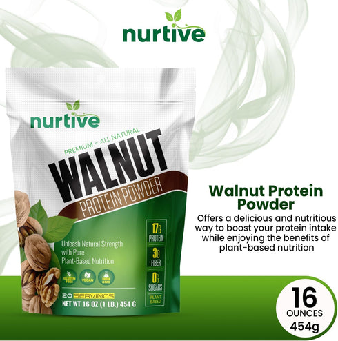 Walnut Protein Powder, 16 oz, Rich in Omega-3, Plant-Based Protein, Gluten Free, Vegan