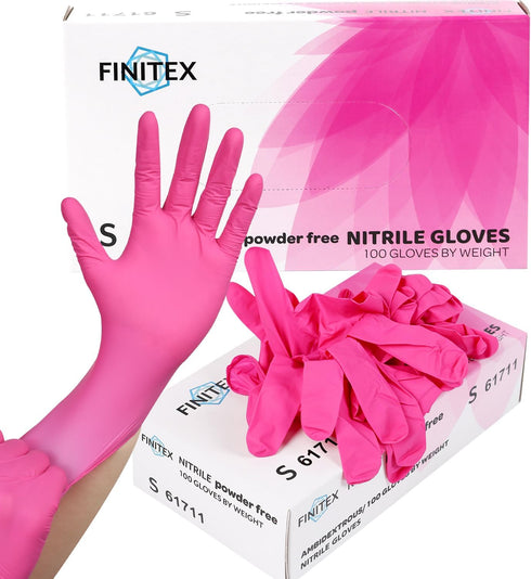 FINITEX Pink Nitrile Disposable Gloves - 3.5mil, 100PCS, Powder Free, Latex Free, Medical Exam, Food Cleaning