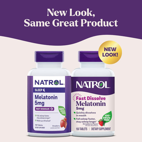 Natrol Melatonin 5mg Fast Dissolve Tablets, Strawberry Flavor, Sleep Support Supplements for Adults, 150 Tablets, Up to