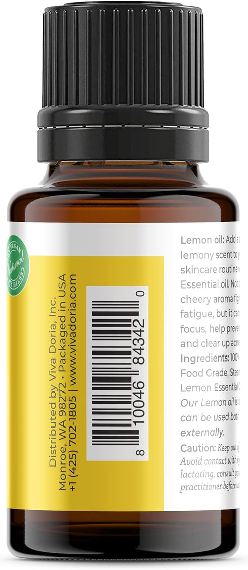 Viva Doria 100% Pure Lemon Essential Oil - Undiluted Food Grade Southwest USA Lemon Oil, 15 mL