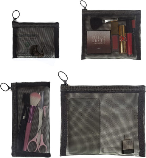Patu Zipper Mesh Bags, Pack of 4 (S/M/L & Long Pouch) for Beauty Makeup Cosmetic Accessories Organizer