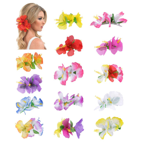 Lawie 14 Pack Artificial Large Silk Tropical Hibiscus Flower Hair Clips Barrettes for Women